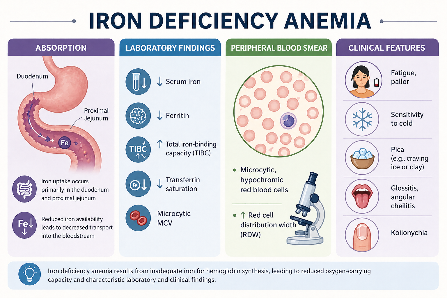 Iron Deficiency Anemia information - findings and symptoms. 