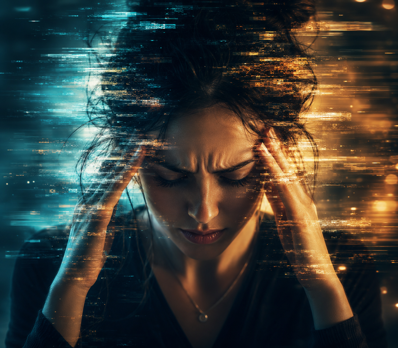 Woman experiencing lightheadedness, dizziness, brain fog, and dehydration symptoms.