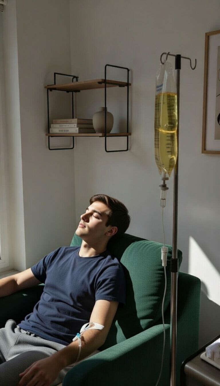 Patient receiving in-home IV hydration therapy from AQUA MD for illness recovery in Bremerton WA
