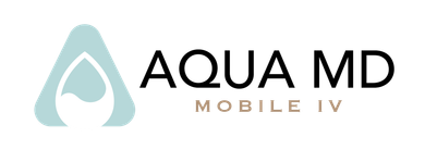Aqua MD logo: Teal teardrop shape with text 