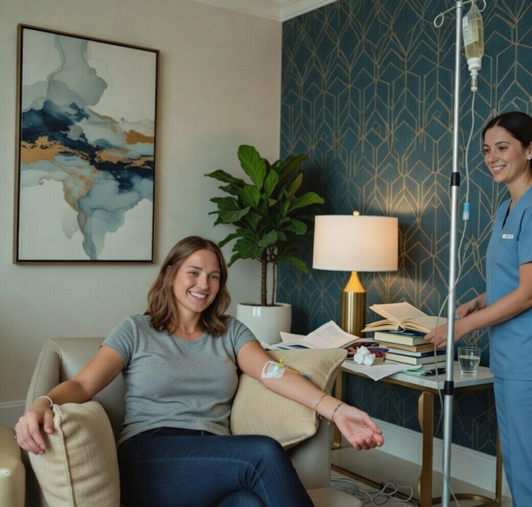 Patient receiving mobile IV hydration therapy from AQUA MD nurse in port Orchard, WA
