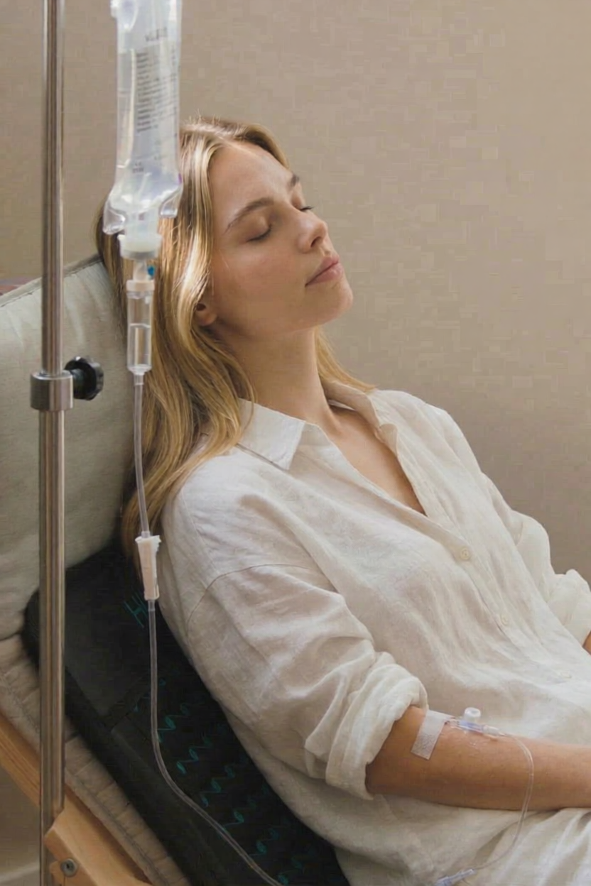 Patient receiving in-home mobile IV therapy from AQUA MD for hydration in Kitsap County WA
