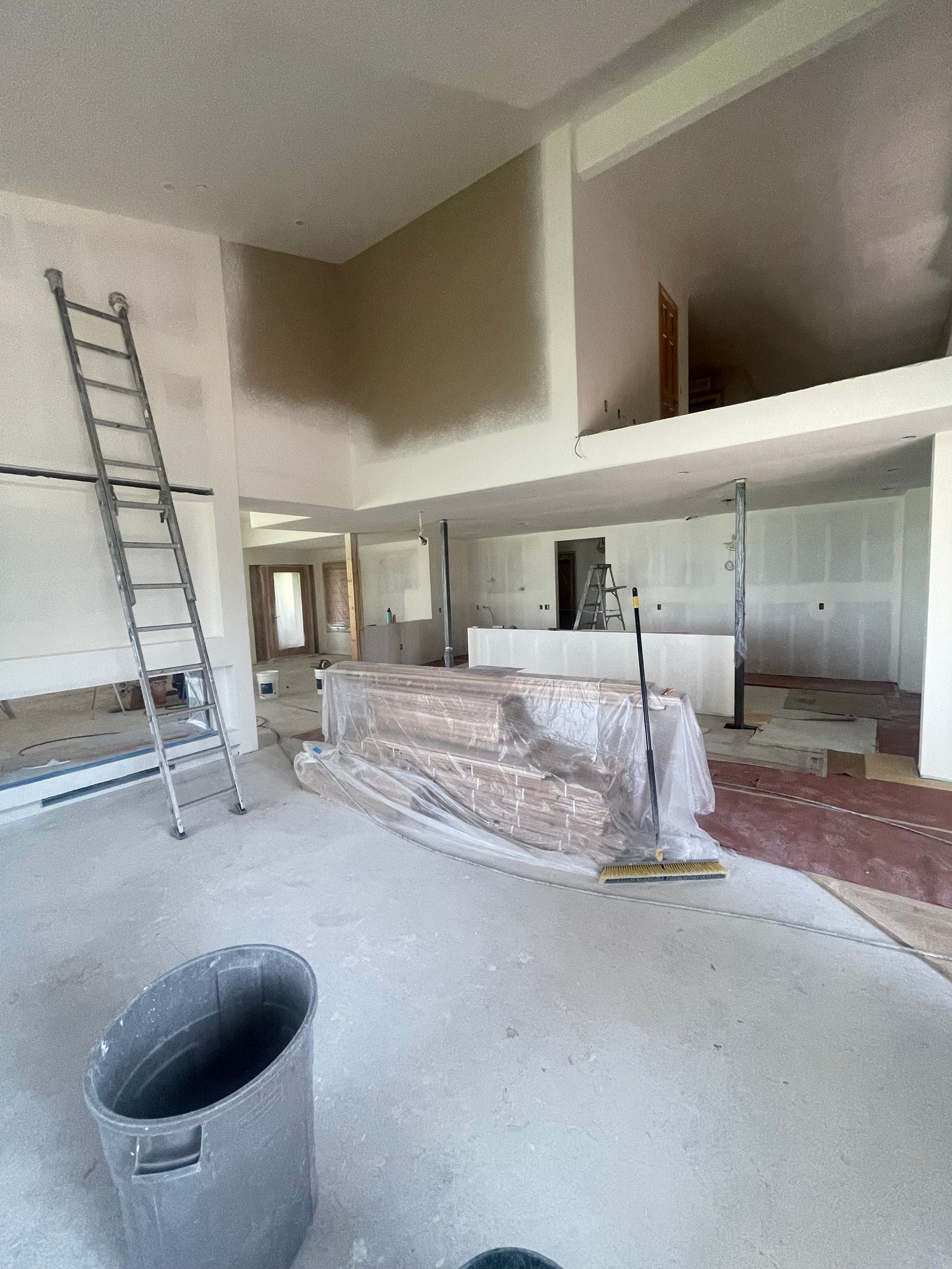 Interior ceiling or wall framing with drywall work