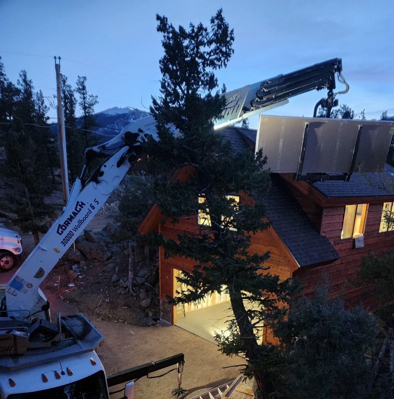 Residential house exterior with brick wall and roofline