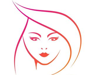 A drawing of a woman 's face with long hair and red lips.