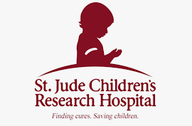 St. Jude Children's Research Hospital logo: Red silhouette of a child, text below reads: 