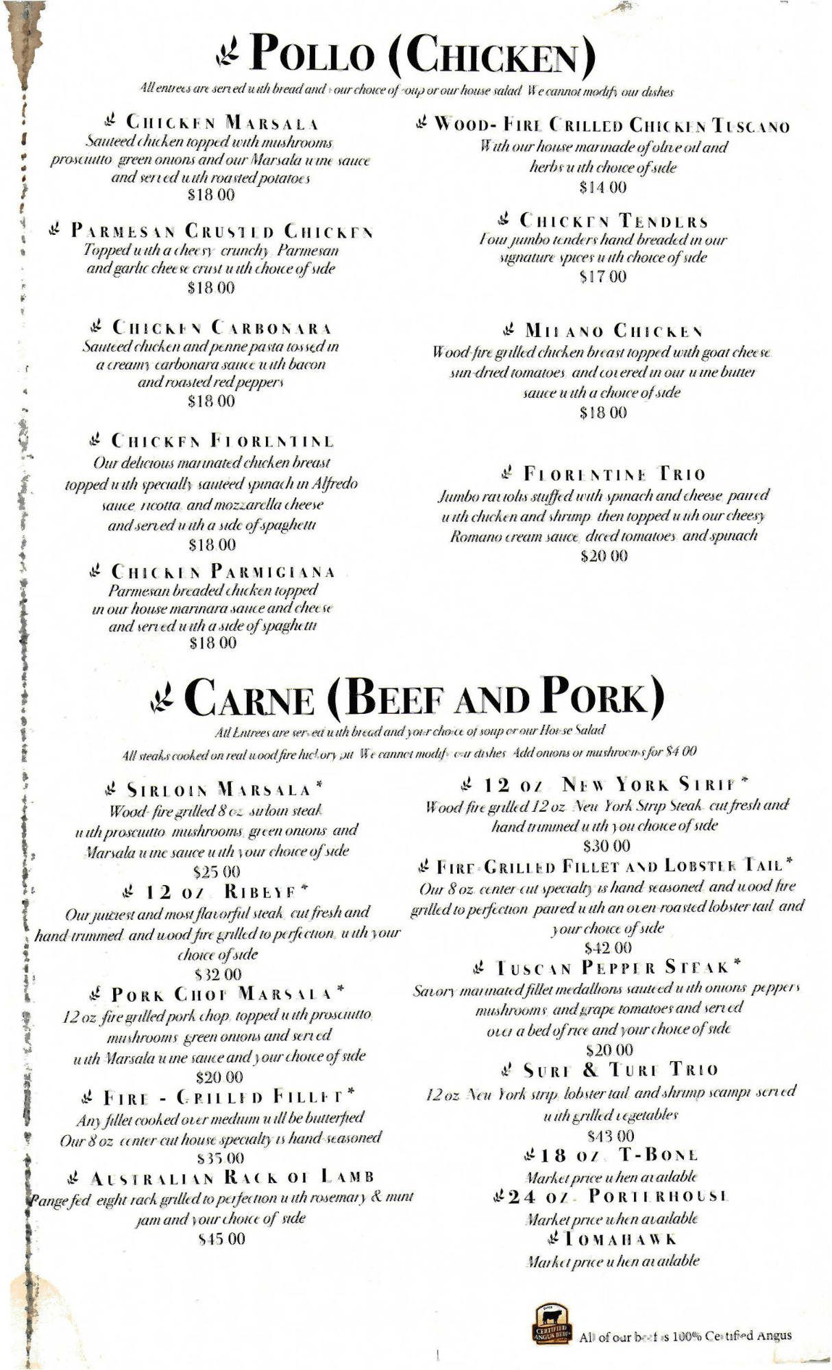 Moustos Pasta & Grill Italian Restaurant Menu Union City, TN