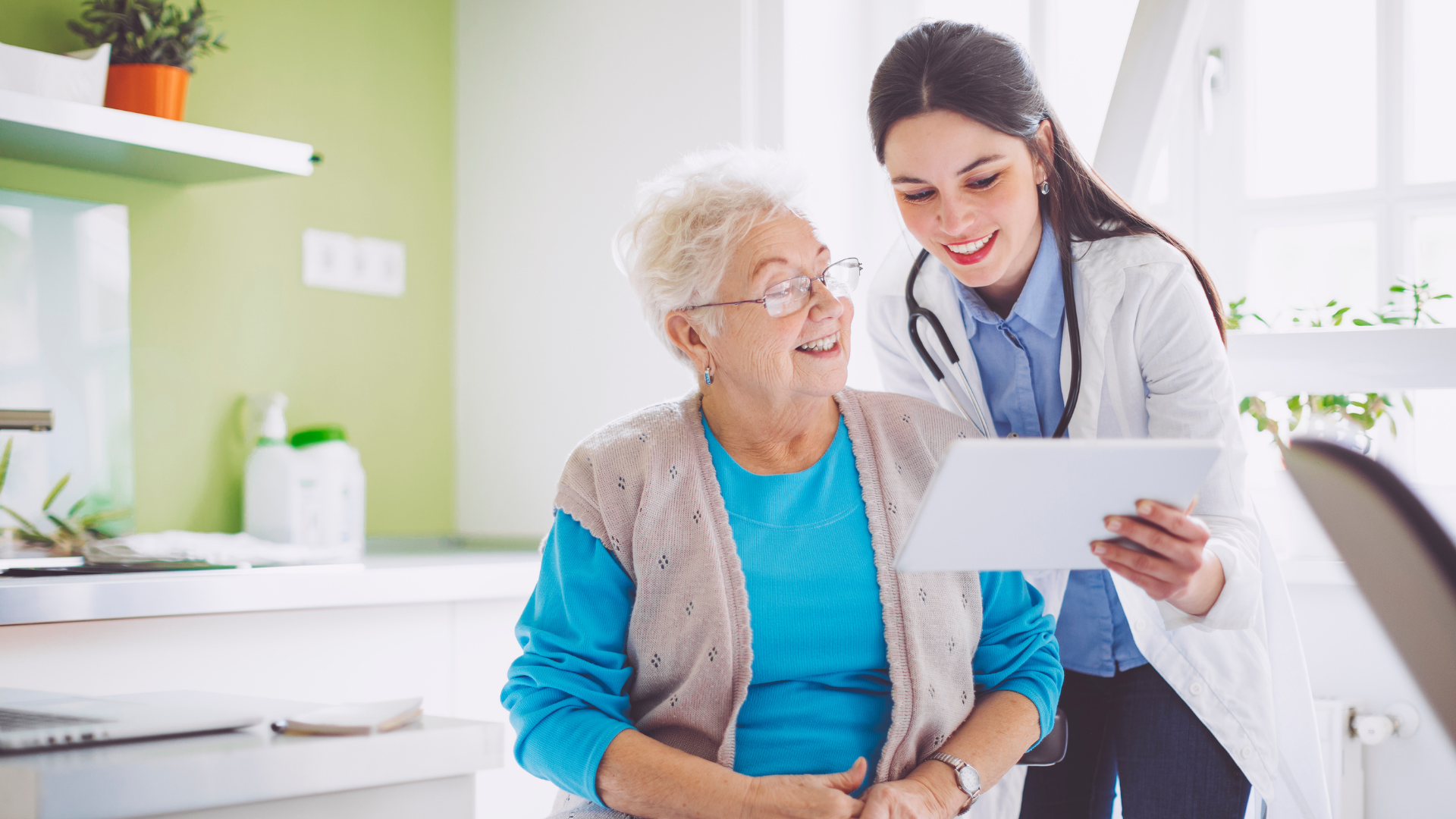 A healthcare provider discusses blood test results with their patient.