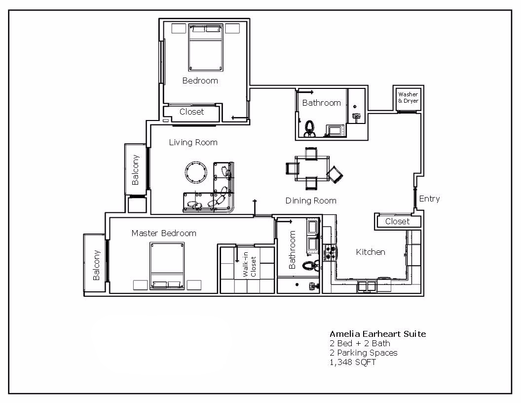 Amelia Earhart Suite - 2 Bed / 2 Bath 1,348 Sq. Ft. 2 Parking Spaces