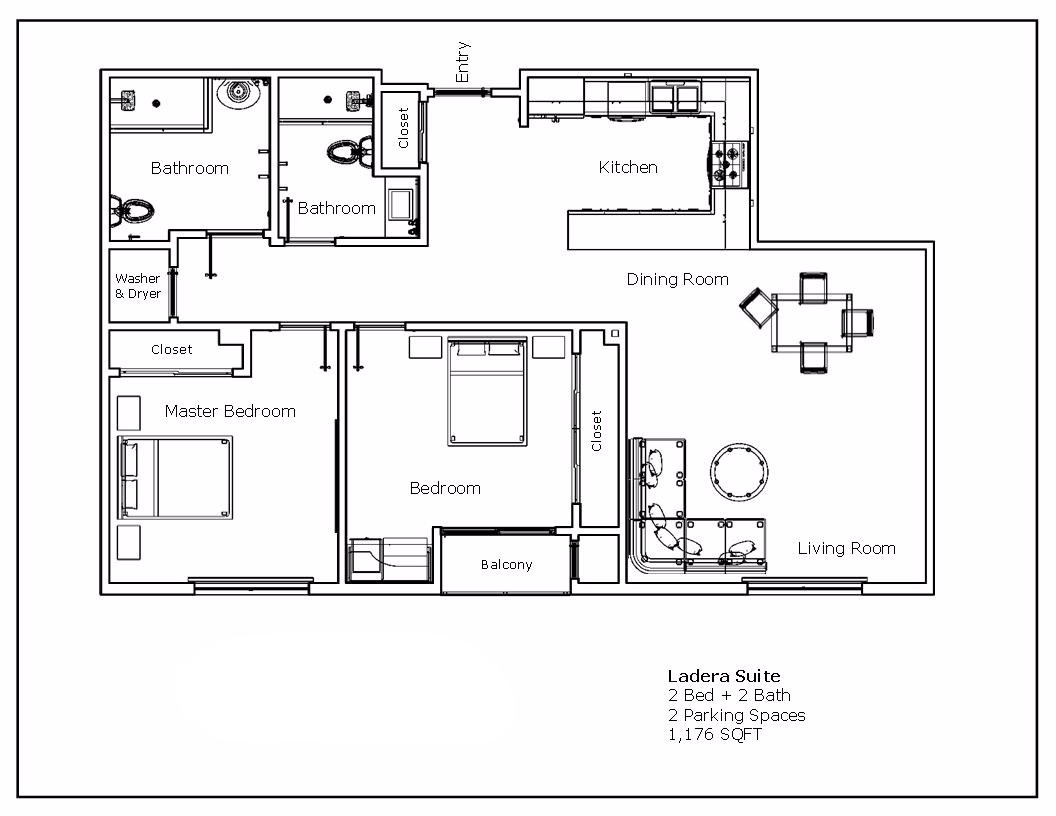 Ladera Suite - 2 Bed / 2 Bath 2 Parking Spaces 1,176 Sq. Ft.
