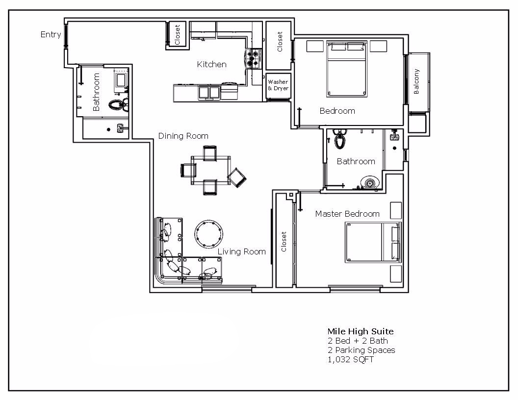 Mile High Suite - 2 Bed / 2 Bath 2 Parking Spaces 1,032 Sq. Ft.