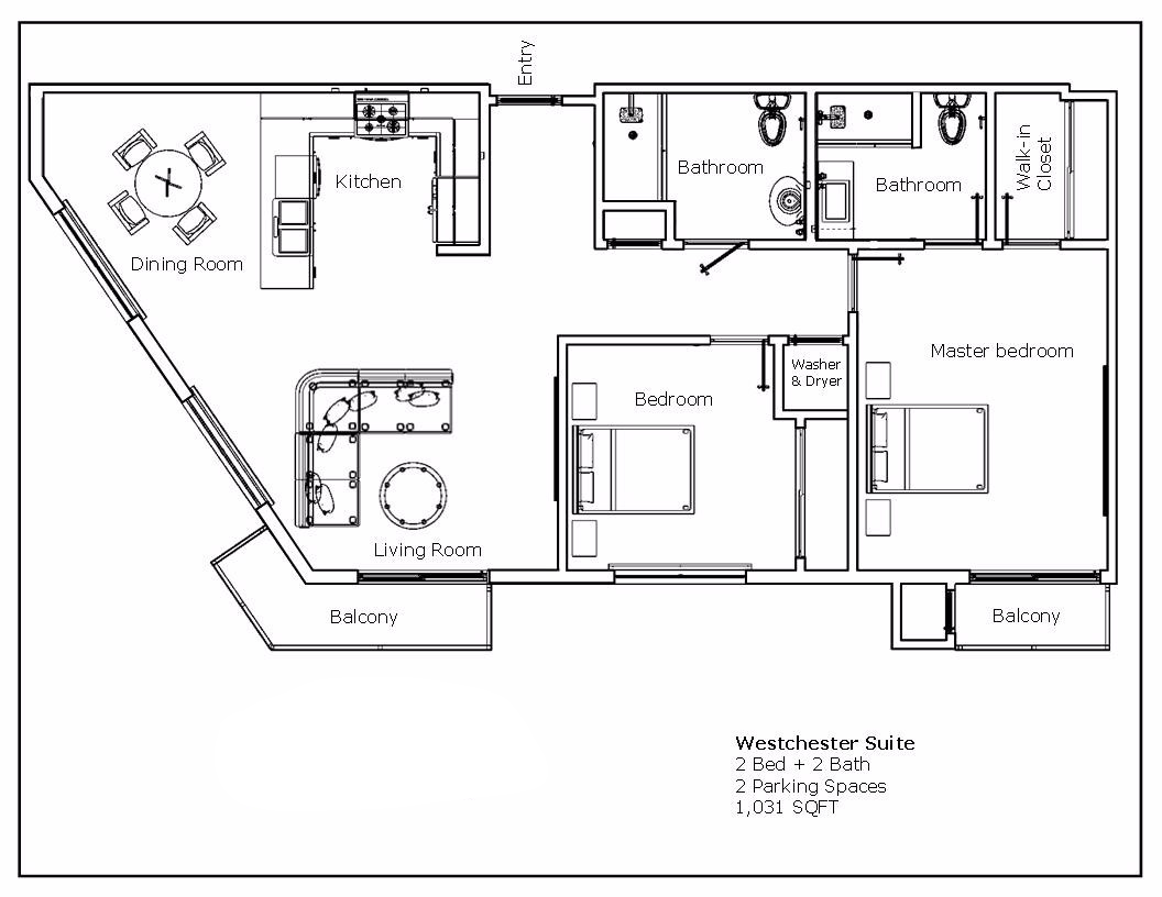 Westchester Suite - 2 Bed / 2 Bath 2 Parking Spaces 1,031 Sq. Ft.