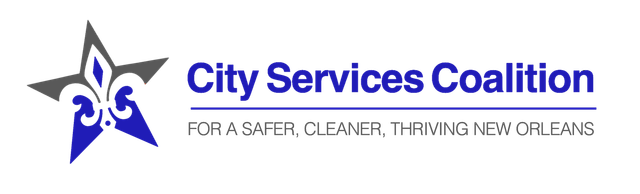 A logo for the city services coalition says find out more sign the petition go to for a safer cleaner thriving new orleans