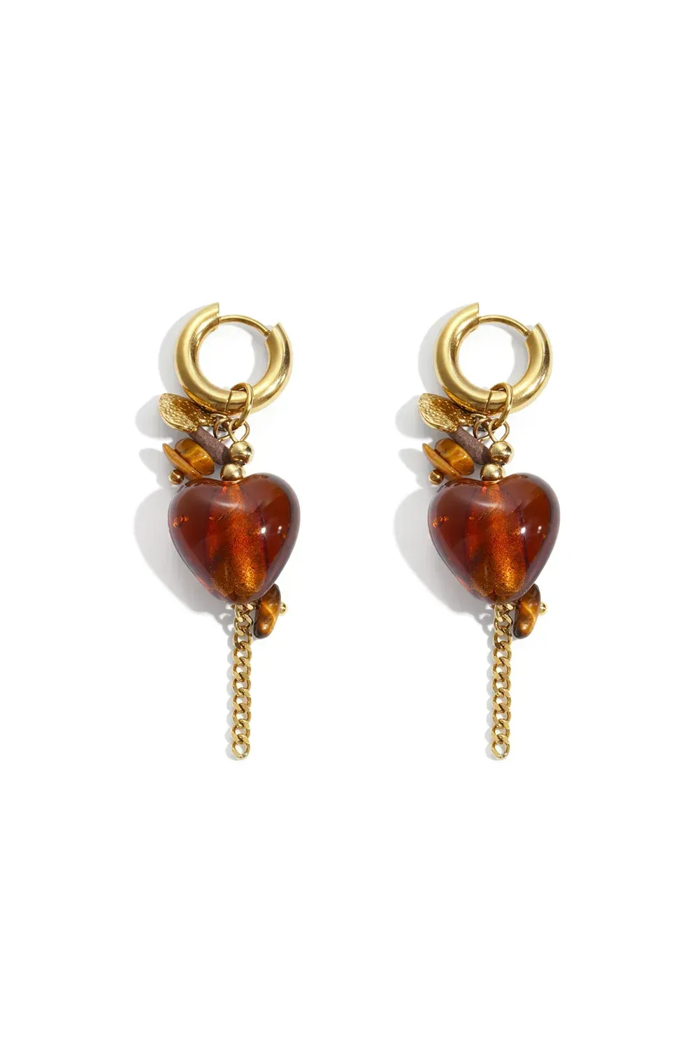 Stainless Steel Heart Earrings Brown