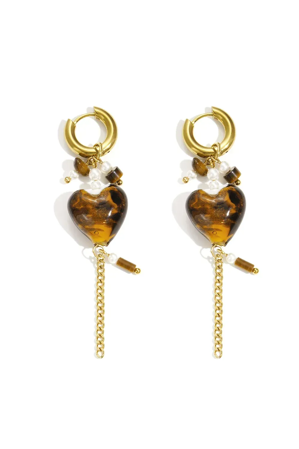 Tiger's eye earrings with hearts
