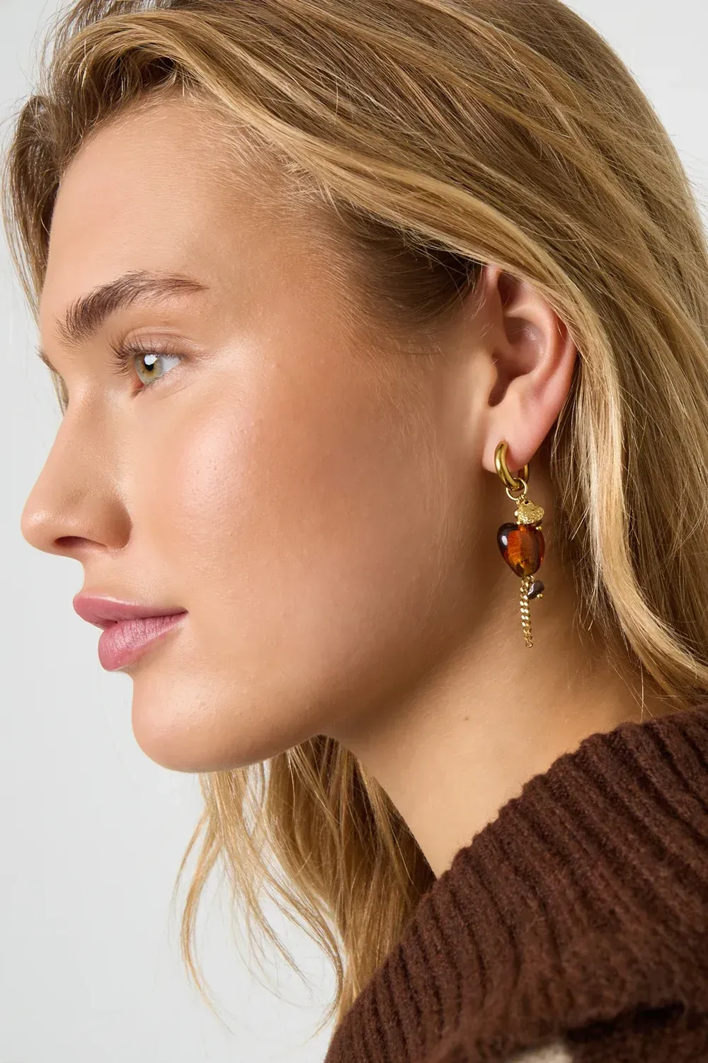 Stainless Steel Heart Earrings Brown