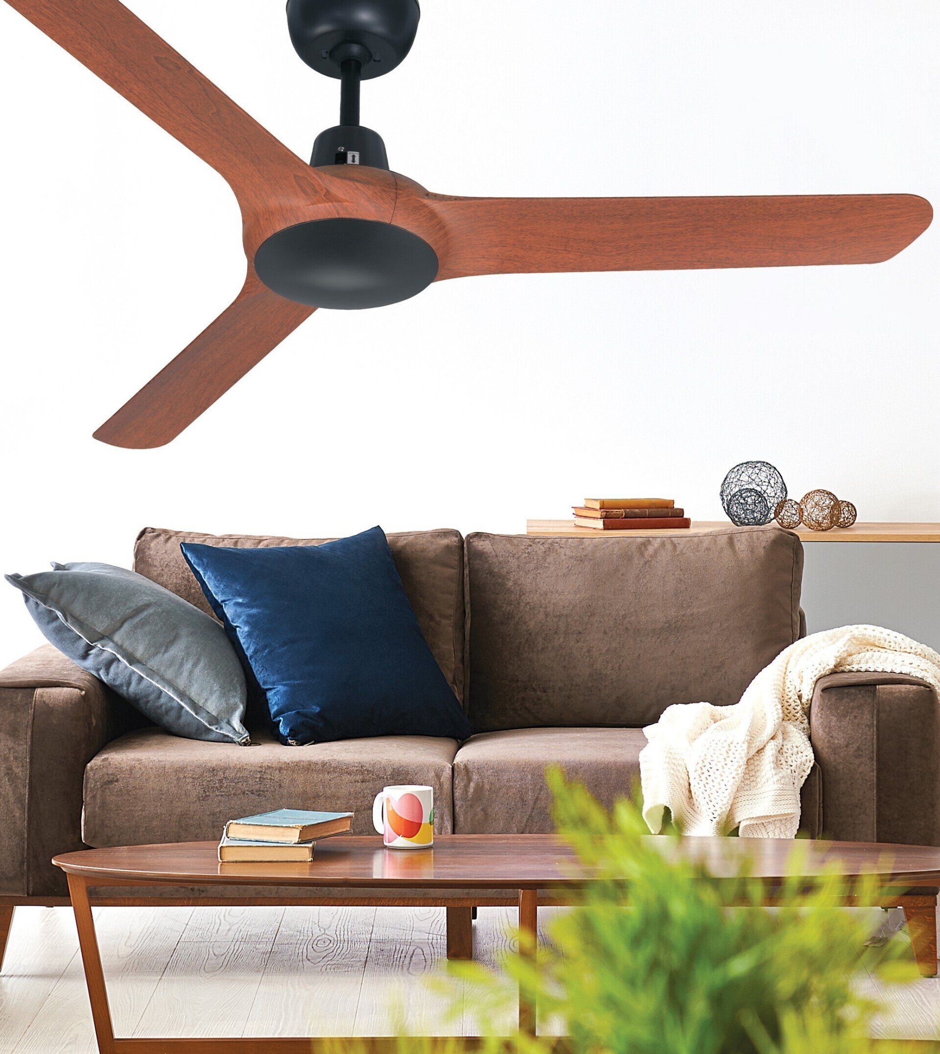 Brown sofa-table- ceiling fan