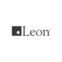 Leon restaurant logo: Dark gray square with white dot, next to the word