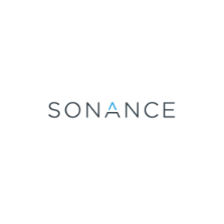 Sonance logo: gray text with a blue "A" icon.