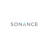 Sonance logo with blue 'A' icon. Text is dark blue.