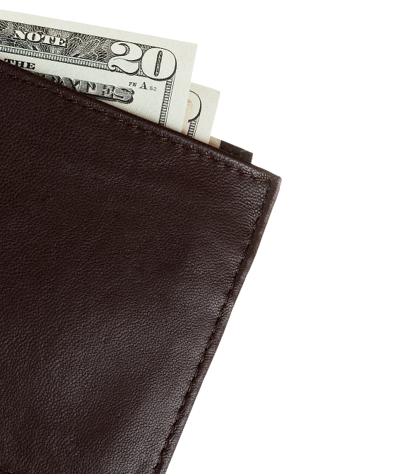 Dark brown leather wallet with cash partially sticking out | Platinum Wrench Auto Repair
