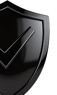 Glossy black shield icon with a silver checkmark | Platinum Wrench Auto Repair