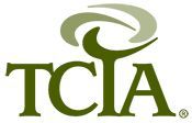 The logo for tcia is a green and white logo with a swirl.