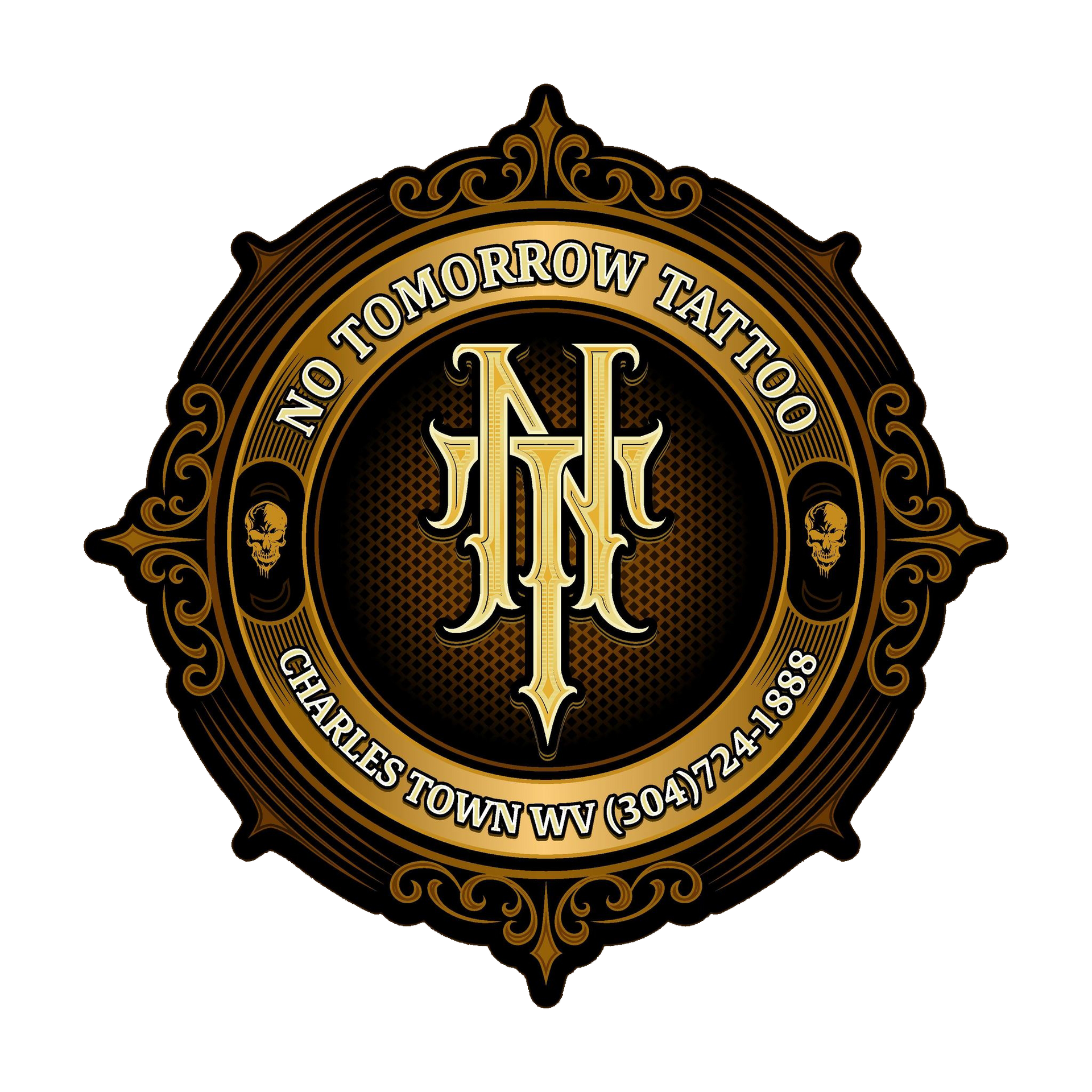 A logo for a tattoo shop called no tomorrow tattoo