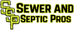 Sewer and Septic Pros logo with yellow-green pipe icon and bold black text on white background