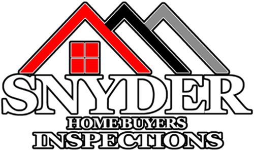 Logo for Snyder Homebuyers Inspections; three overlapping roof outlines, red, black, gray; the text "SNYDER" above "HOMEBUYERS INSPECTIONS."