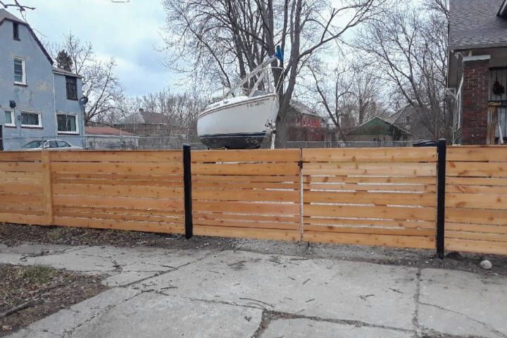 New Spaced Horizontal Cedar Double-Swing Gate And Fence — Warren, MI — Kimberly Fence & Supply