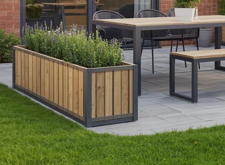 Bespoke metal and vertically fitted timber panel trough planter in Nottingham