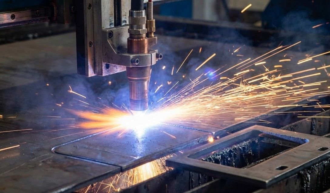 CNC plasma cutting a steel sheet in Nottingham