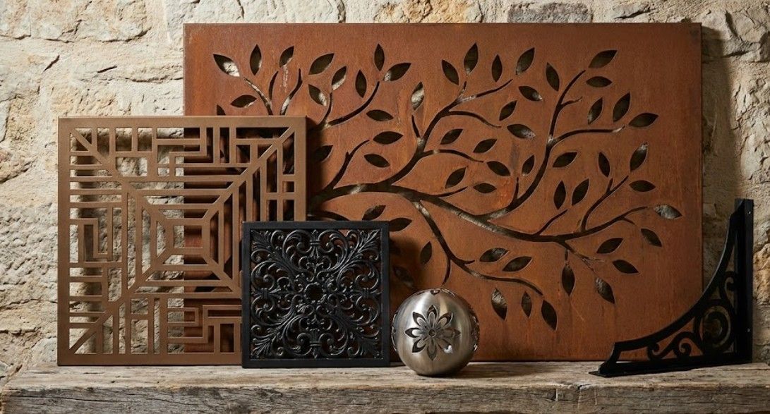 Range of decorative metal art styles including garden screens, wall panels and sculptures made in Nottingham
