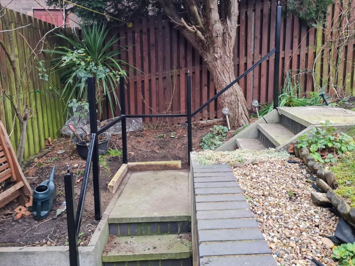 Nottingham Metalworks garden handrails being installed