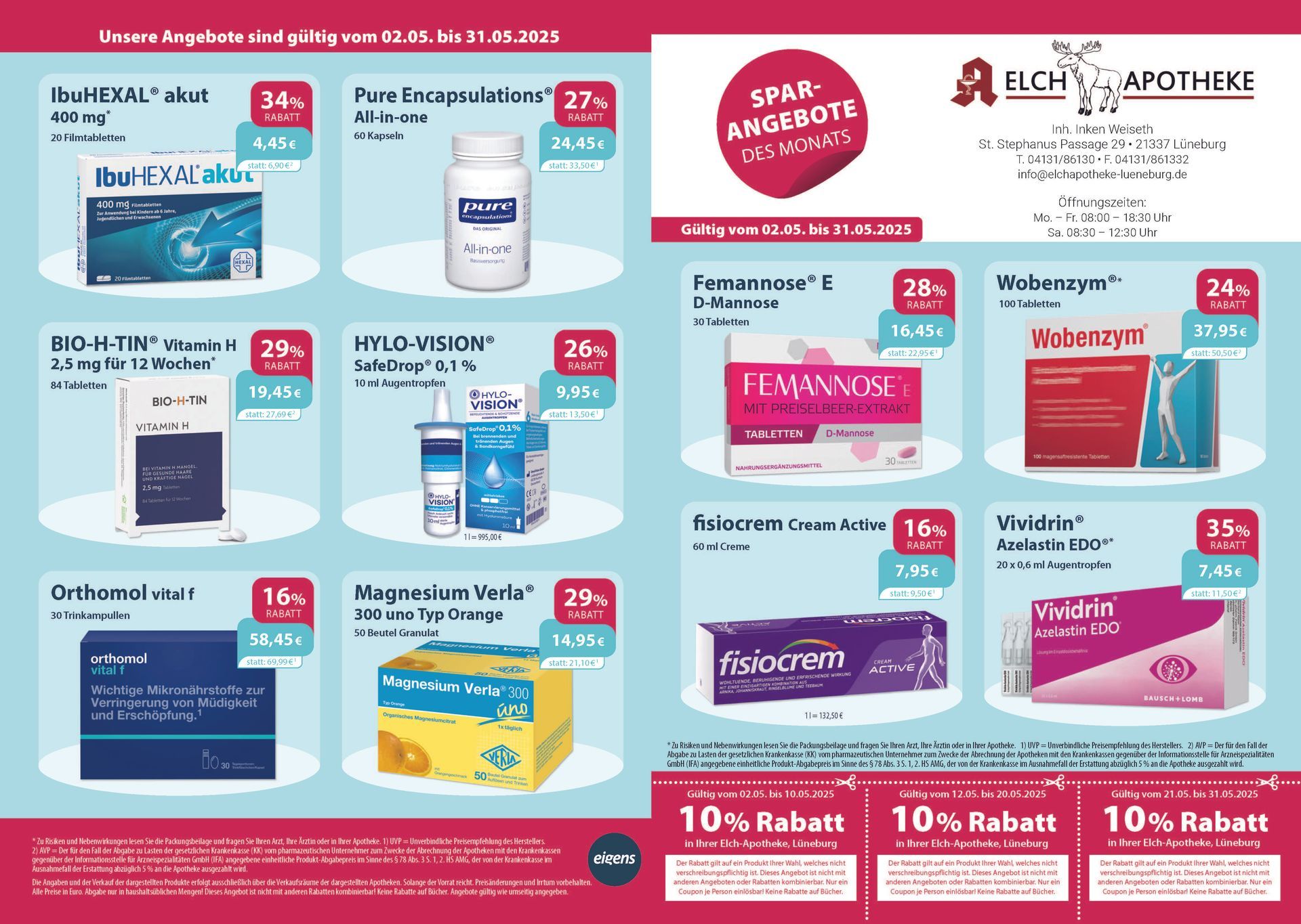 Ein Flyer für eine Apotheke zeigt verschiedene Produkte zum Verkauf