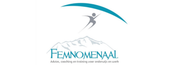 Logo: een persoon die van een berg springt. Een sprong in het diepe! Het woord FEMNOMENAAL.