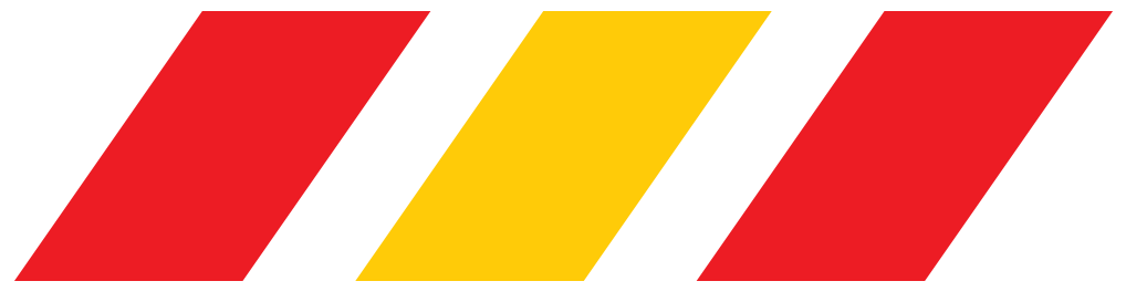 Un logo rayé rouge et jaune sur fond blanc.