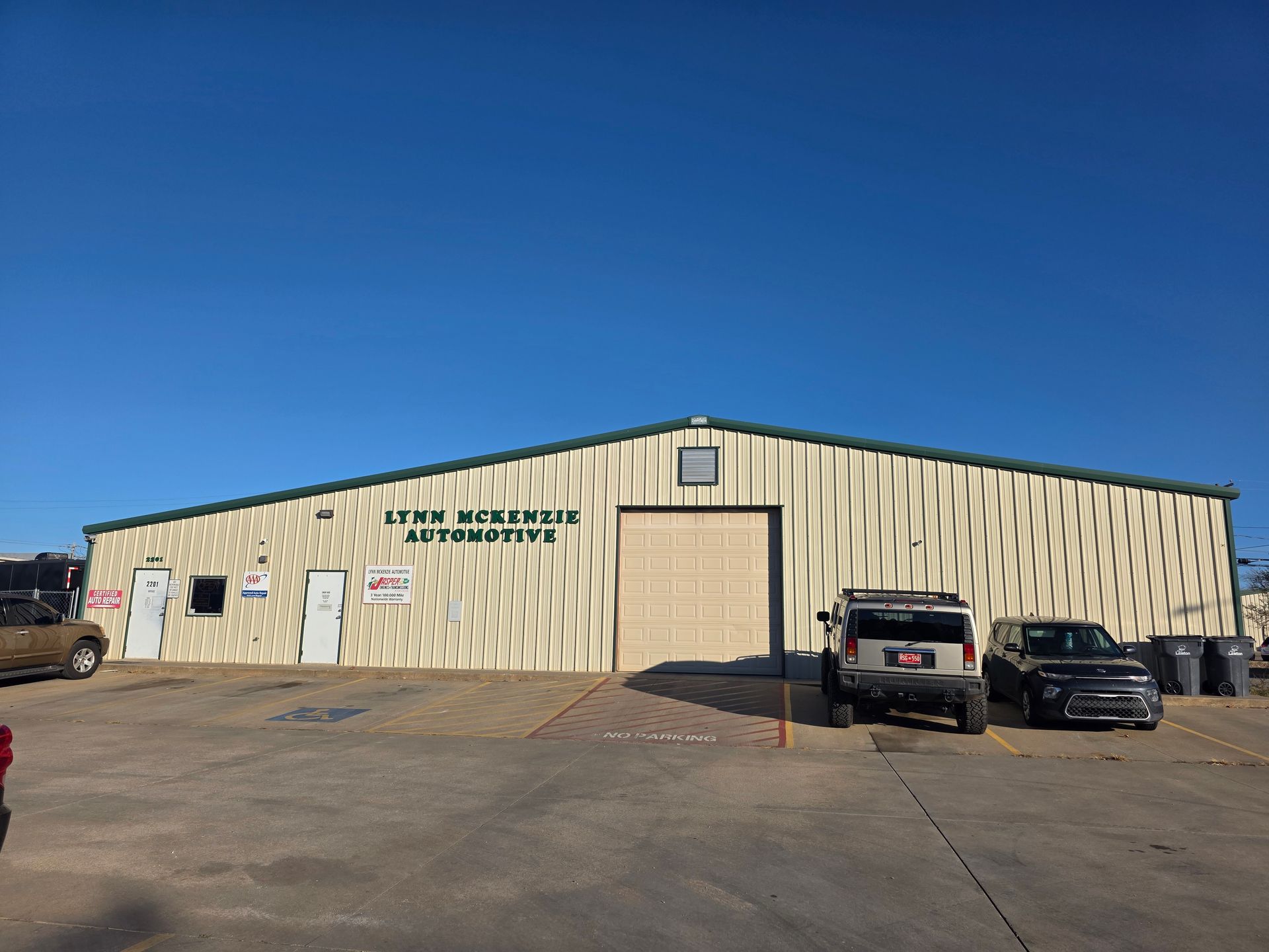 Light-colored metal building with
