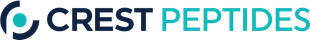 Crest Peptides logo with a navy and teal color scheme and an abstract design.