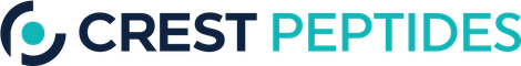 Crest Peptides logo with a navy and teal color scheme and an abstract design.
