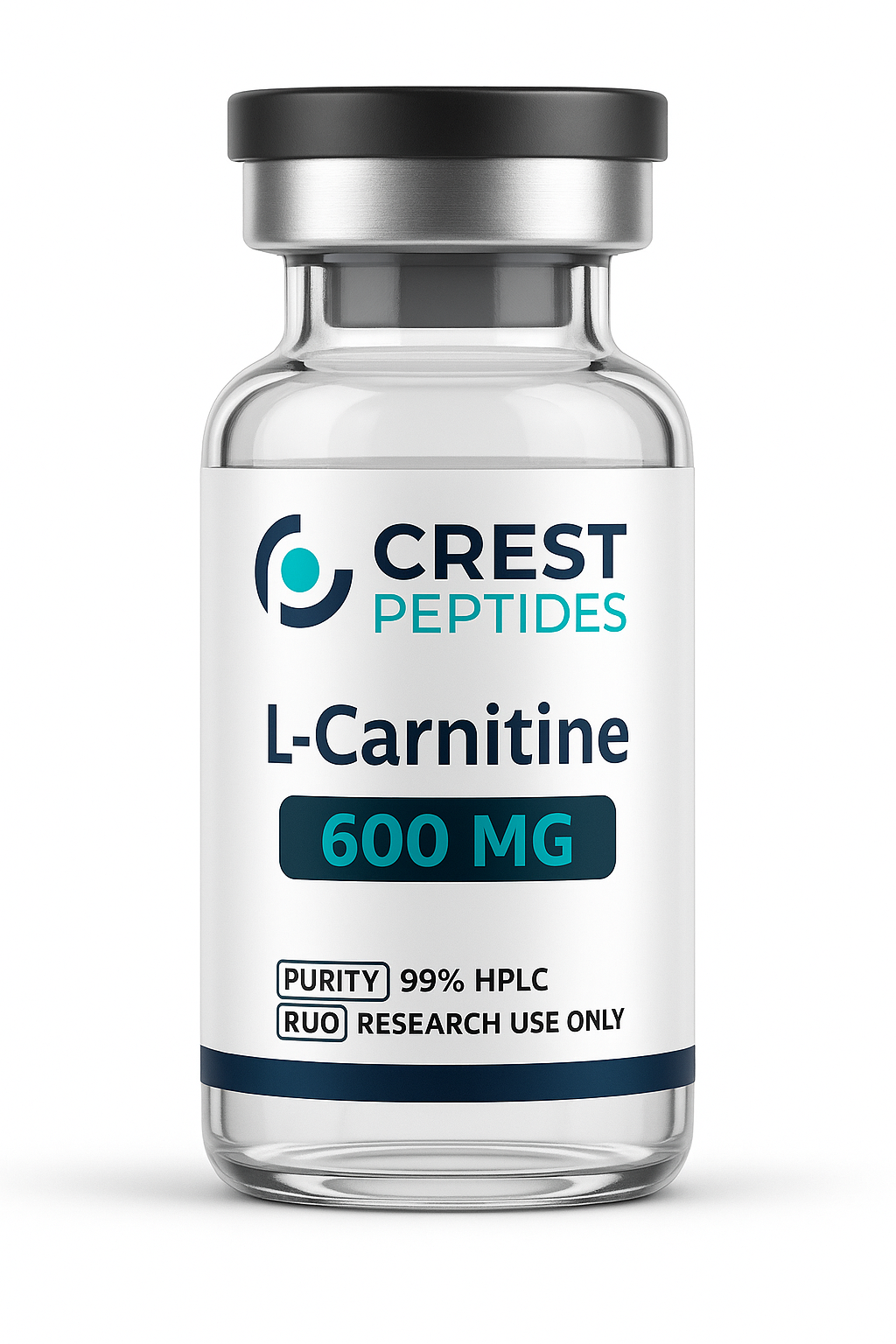Vial of L-Carnitine 600 MG from Crest Peptides. 