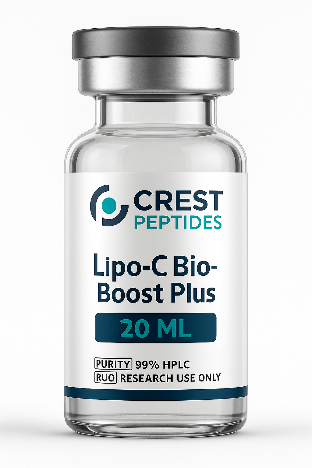 Vial of Lipo-C Bio-Boost Plus by Crest Peptides; 20 mL, for research use only.