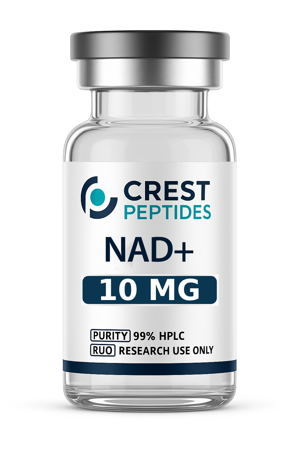 Vial of Crest Peptides NAD+ with 10mg label; 