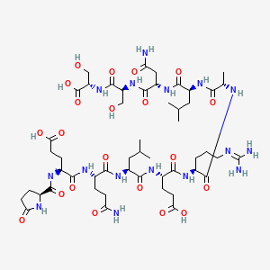 Chemical structure of a peptide, showing amino acid residues and peptide bonds.
