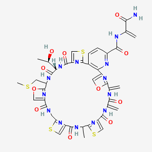 Chemical structure of a complex cyclic peptide.