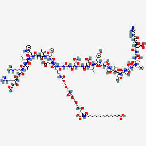 A detailed molecular diagram of a polypeptide chain showing connected atoms and chemical bonds.