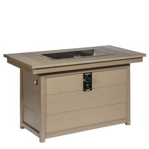A fire pit table with a sink on top of it. A fire pit table with a sink on top of it.