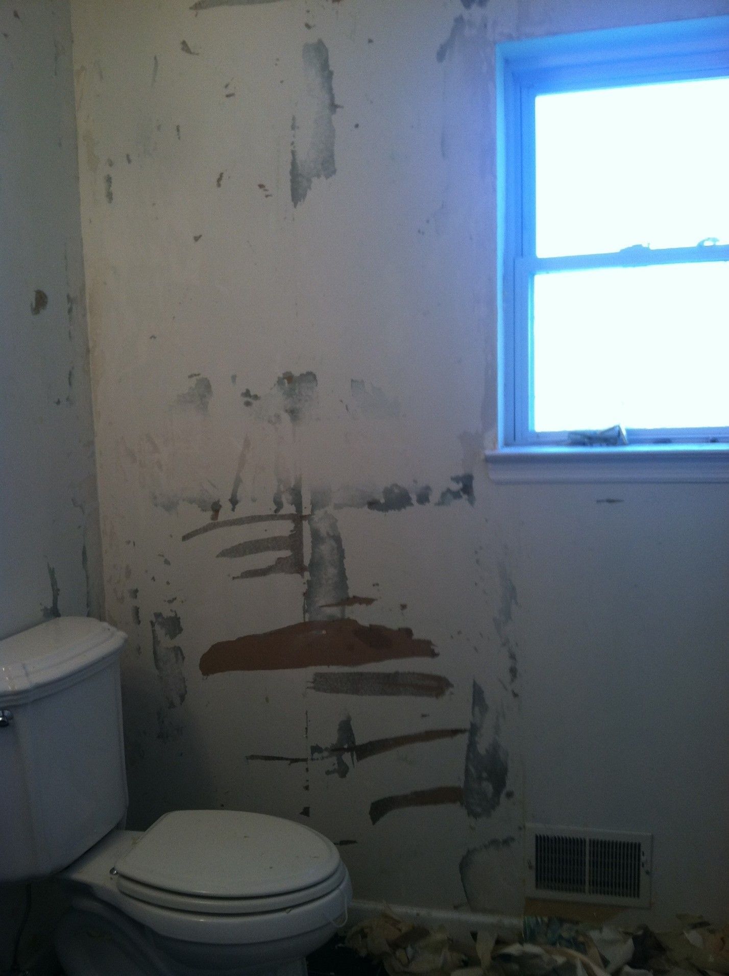 A bathroom with a toilet and a window in it