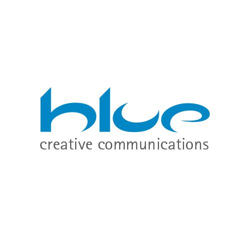 Blue creative communications logo on a white background